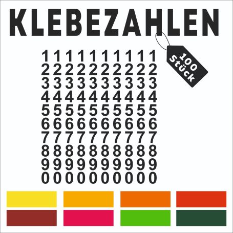 Klebezahlen Klebzahlen in verschiedenen Farben, nummeriert von 0 bis 9, mit 100 Stück.